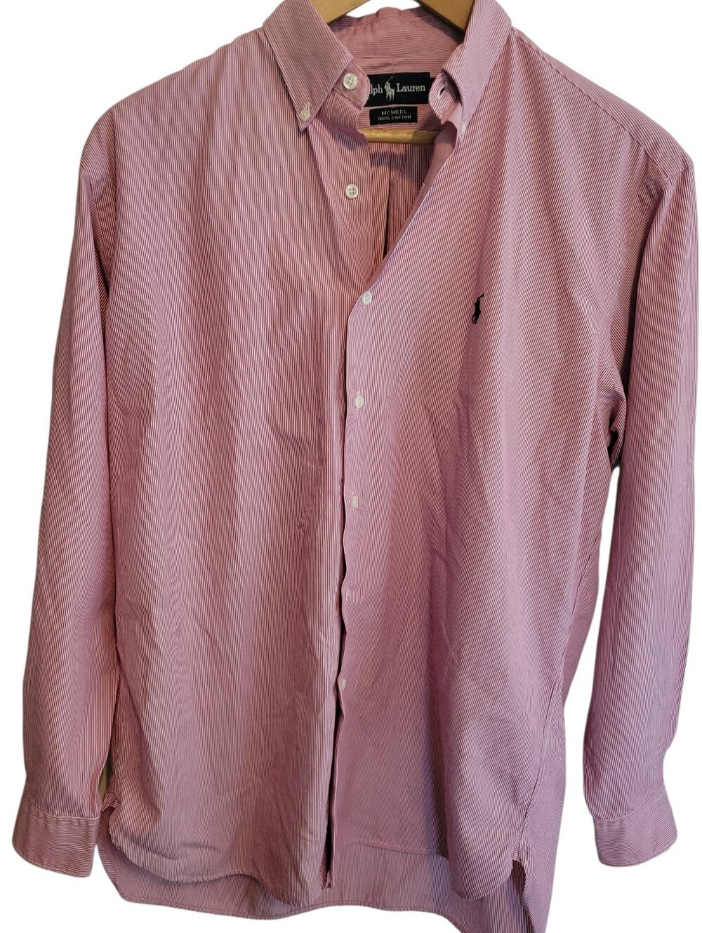 Vintage Ralph Lauren McMeel Shirt Men M Red/White Pinstriped Button down Cotton - Picture 3 of 14